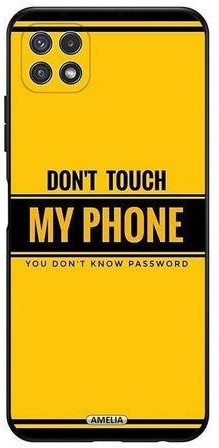 غطاء حماية واقي لهاتف سامسونج جالاكسي A22 5G، مزين بطبعة عبارة "Don't Touch My Phone You Don't Know Password". أصفر/ أسود