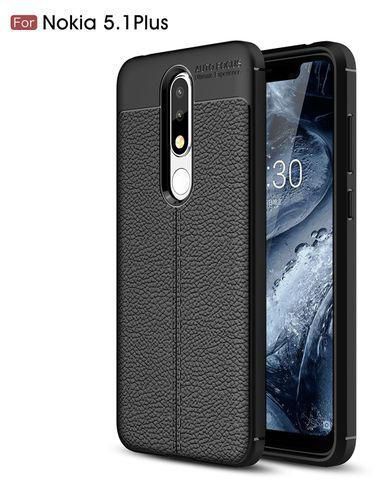 Generic Nokia 5.1 PLus/Nokia X5 Silicone Case Litchi Pattern TPU Anti-knock Phone Back Cover - Black