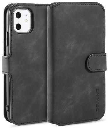 DG.MING Retro Oil Side Horizontal Flip Case With Holder & Card Slots & Wallet For IPhone 11(Black)