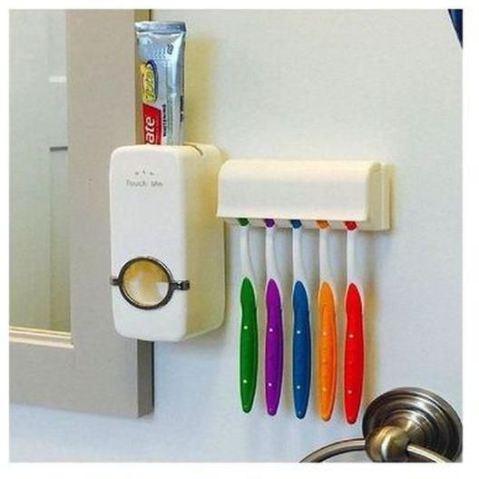 Tooth Paste Dispenser With Toothbrush Holder,