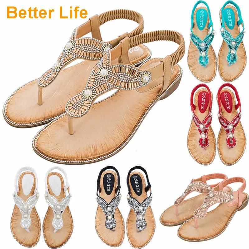 Women's Wedge Sandals Pearl Summer Gladiator Sandals Flip Flops Beach Party Open Shoes Slippers