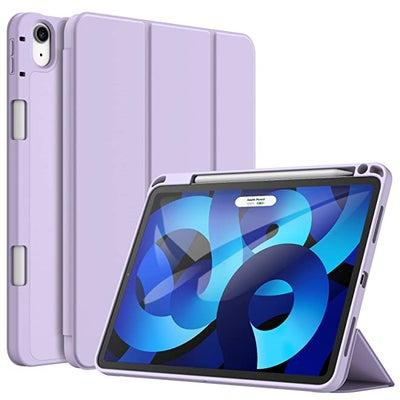 Case for iPad Air 5/4 (2022/2020 5th/4th Generation 10.9-Inch) with Pencil Holder, Support 2nd Pencil Charging, Slim Tablet Cover with Soft TPU Back, Auto Wake/Sleep (Light Purple)