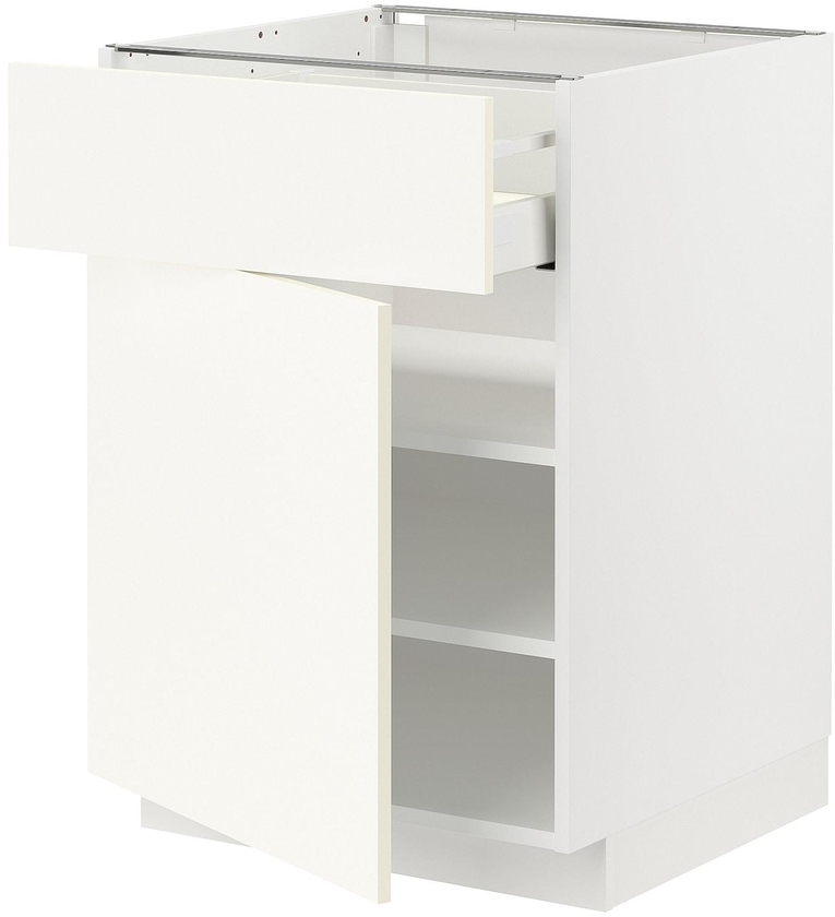 METOD / MAXIMERA خزانة قاعدة مع درج/باب - أبيض/Vallstena أبيض ‎60x60 سم‏