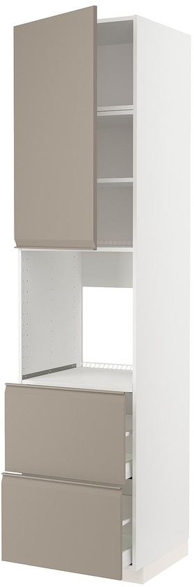 METOD / MAXIMERA High cabinet f oven+door/2 drawers - white/Upplöv matt dark beige 60x60x240 cm