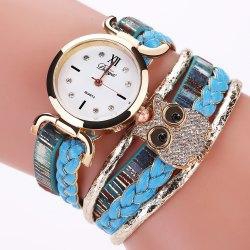 DUOYA D175 Women PU Leather Analog Quartz Wrist Watch with Owl - Sky-blue - With Built-in Battery