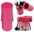Pro Makeup Brushes 12pcs Kit in Cup Holder Case - Pink