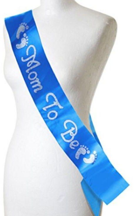 Fashion Silver /Blue Mom To Be Sash Satin With Silver Glitter Baby Shower Sash For Baby