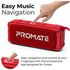Promate Bluetooth Speaker, Premium 6W HD Rugged Wireless Speaker with 4H Playtime, Built-in Mic, FM Radio, 3.5mm Aux Port, TF Card Slot and USB Media Port for iPhone 12, iPad Pro, iPod, Android-Maroon