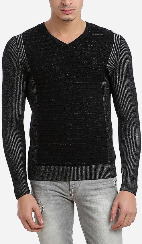 Cellini Knitted V-Neck Pullover - Black