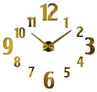 ملصق بتصميم ساعة حائط ثلاثية الأبعاد من الأكريليك ذهبي 120x120سم