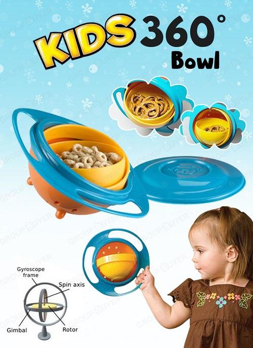 Kids 360 Rotating Non Spill Feeding Toddler Gyro Baby Bowl (Blue/Orange)