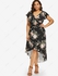 Plus Size Chiffon Floral Print Tied Asymmetric Dress - 2x | Us 18-20