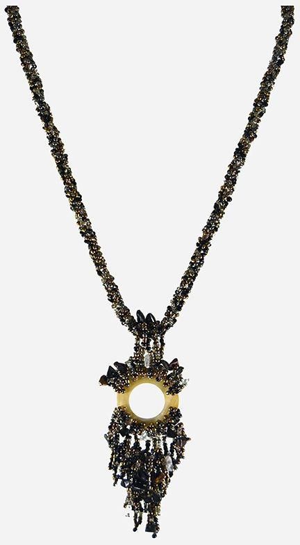 ZISKA Glass Beaded Necklace Seashell Pendent - Gold&Black