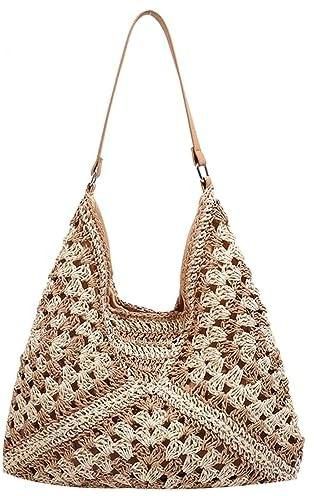 Summer Straw Bags for Women - Crochet Beach Tote Purse - Aesthetic and Trendy Straw Shoulder Handbags - Stylish Straw Bag for a Chic Summer Look