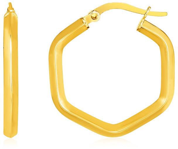 14k Yellow Gold Shiny Hexagon Hoop Earrings-rx34789