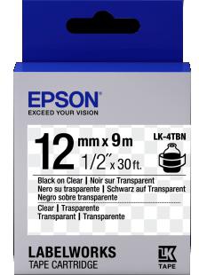 Epson Labelworks Clear LK Tape Cartridge 12mm Black on Clear
