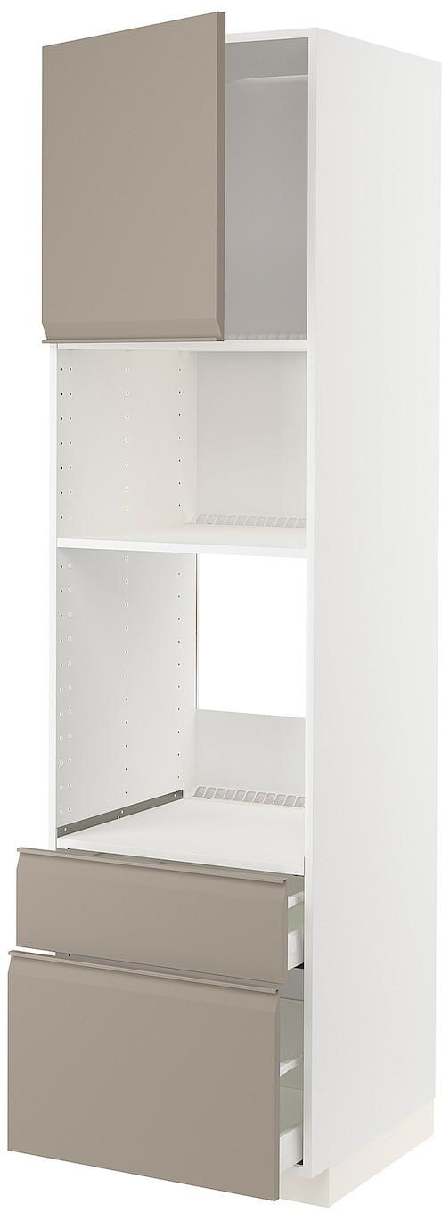 METOD / MAXIMERA خزانة عالية لفرن/م. مع باب/2 أدراج - أبيض/Upplöv بيج غامق مطفي ‎60x60x220 سم‏