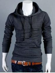 Plain Kangaroo Pocket Drawstring Pullover Hoodie - Deep Gray - Xl