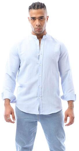 Pastel Blue Linen Shirt With Mandarin Collar