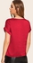 ROV D'Clothier Red Roll Up Short Sleeve Loose Fit Round Neck Top Satin Silk Women Blouse Shirt
