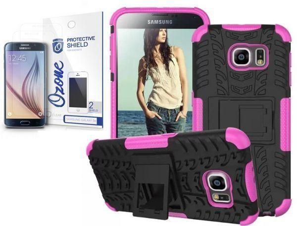 Ozone Heavy Duty Tough Rugged Hybrid Case Cover with Screen protector for Samsung S6 Hot Pink