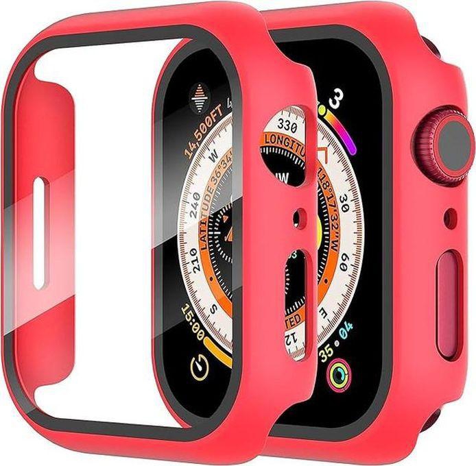 Hard Case Compatible with iWatch 44mm Series 6/5/4 with Tempered Glass Screen Protector, Ultra-Thin Rugged Protective Cover for iWatch 44mm (Red)