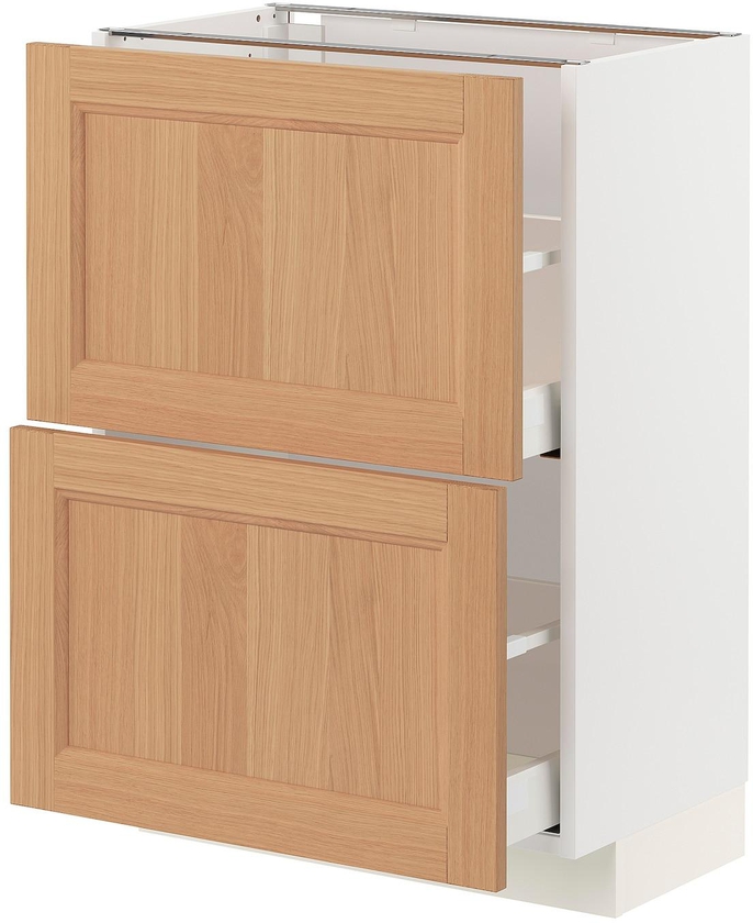 METOD / MAXIMERA Base cabinet with 2 drawers - white/Vedhamn oak 60x37 cm