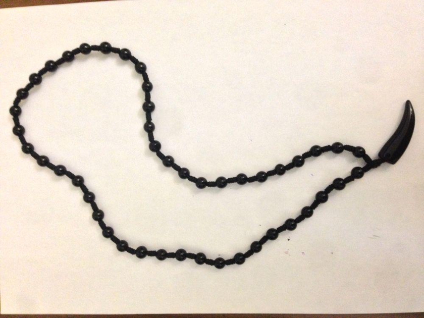 Handmade Onyx Bead Necklace with Onyx Shark Tooth Pendant
