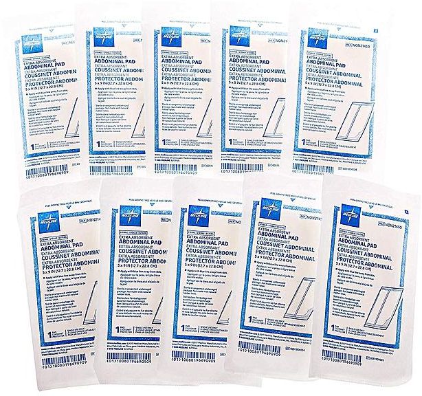 Medline 100 Medline Sterile Abdominal Pads, NON21450H, 5 inch x 9 inch ABD Pads (100 Pack)
