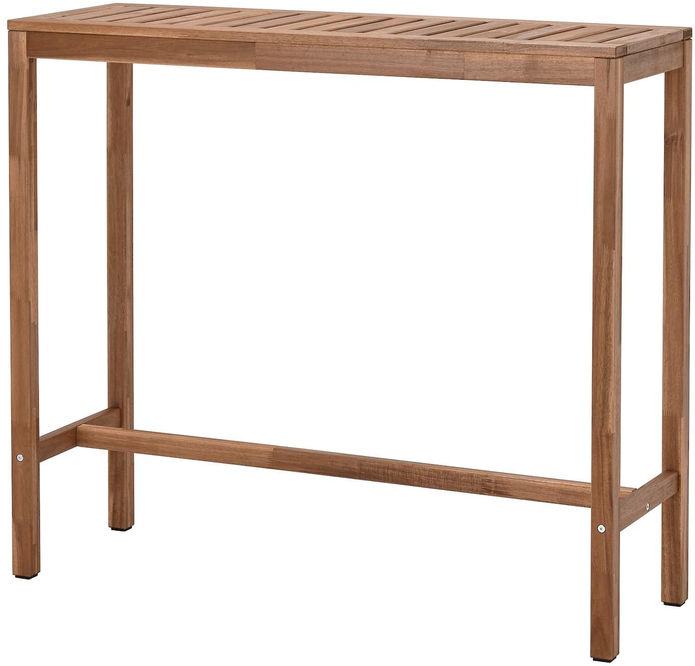 NÄMMARÖ Bar table, outdoor - light brown stained 120x40 cm