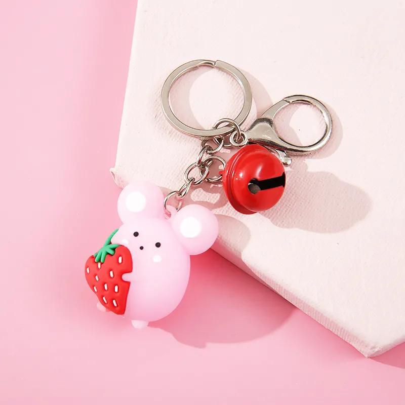 Lovely PVC Pink Mickey Keychain Keyring For Women Girl  Animal Bell Cute Car Key Holder Keyring Gift
