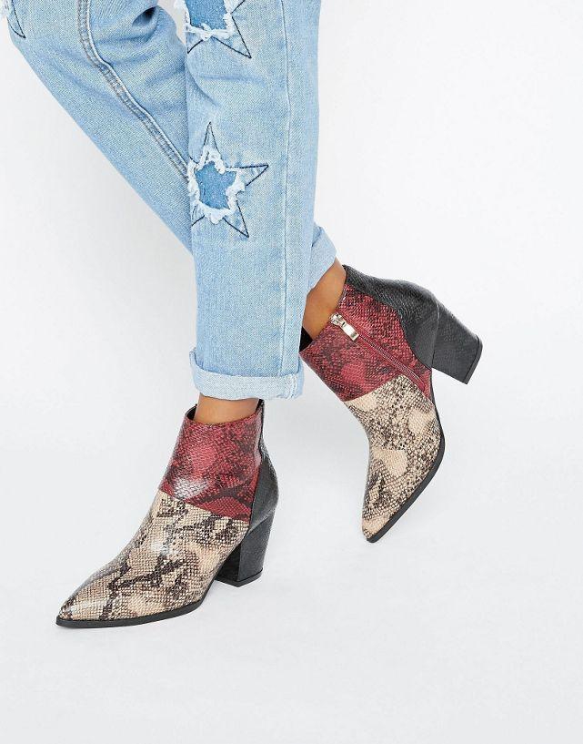 Daisy Street Snake Print Heeled Ankle Boots Multi
