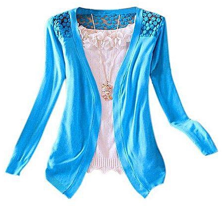 Sunweb Lace Knitting Long Sleeves Casual Cardigan - Sky Blue