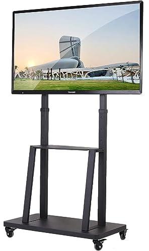 medla TV Stand with Wheels: Mobile TV Trolley with Mount for 32-80 Inch LED LCD Oled Flat Curved Screen Floor TV Cart Portable Rolling TV Monitor Shelf with Heavy Duty Base Max VESA 600x400MM