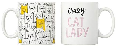Kate & Milo Crazy Cat Lady Mug Set, Cat Lover Keepsakes, Cat Mug Set