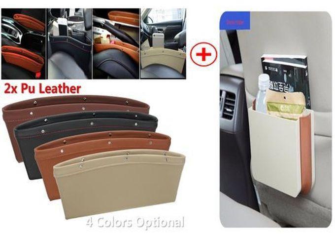 Pair Catch Catcher Pu Leather Pocket Storage Organizer Box + Car Back Seat Rubbish Bin