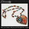 Art Crafts Handmade Jewelry Embroidered Necklace Pendant With Gemstones Glass Crystal and Silk Sea Gifts