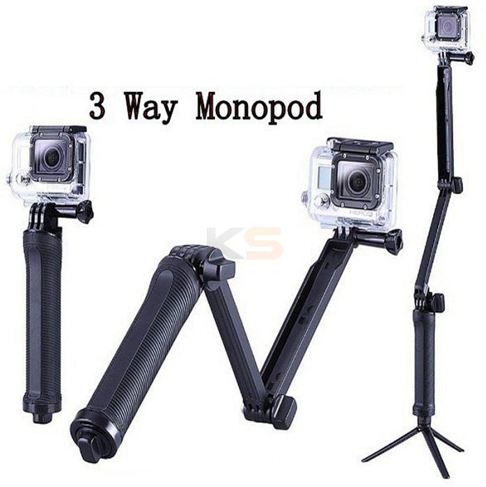 Accessories 3 Way Monopod Mount Camera Grip Extension Arm Tripod Mount for GOPRO Hero 4 2 3 3+ SJ4000 Black