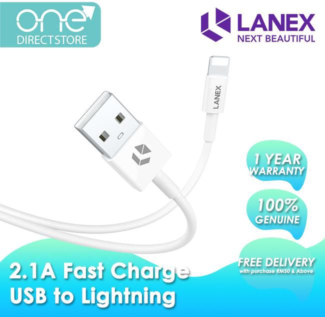 Lanex 2.1A Fast Charge USB to Lightning Cable 1M - LTC N03L (White)