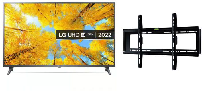 LG 55UQ7500 Series, 55 Inch 4K UHD Smart LED TV With Built in Receiver - 55UQ75006LG With ETI TV Wall Mount, 26:55 Inch, Black - TX40