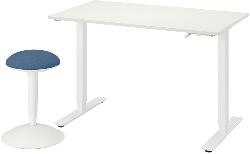 TROTTEN / NILSERIK مكتب+مقعد متغير الارتفاع - أبيض/أزرق غامق