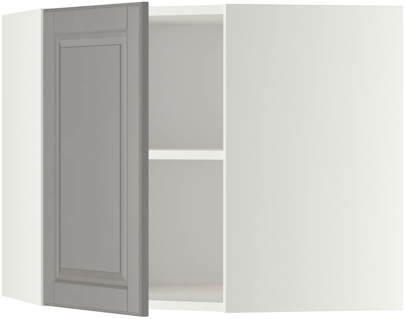 METOD Corner wall cabinet with shelves - white/Bodbyn grey 68x60 cm