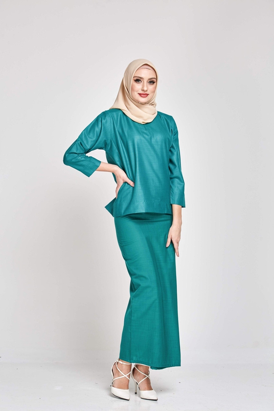 Motherchild Qasimah Kurung Kedah Pesak Linen Dress (Shiner - Green)