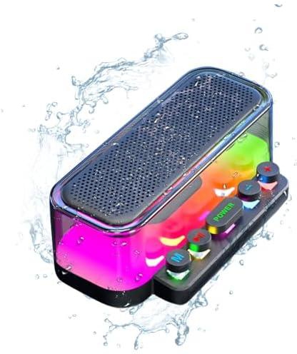 Bluetooth Speaker, Bluetooth 5.0 Wireless Portable Speaker with 10W Stereo Sound, Party Speakers with Ambient RGB Light, 5-Hour Playtime, IPX4 Waterproof Speakers for Outdoors and indoors