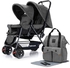 Teknum - Double Stroller Combo with Elite Diaper Bag - Changing Mat and Stroller Hooks - Dark Grey- Babystore.ae