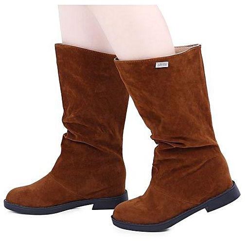 Generic Graceful Ladies High Leg Boots Solid Color Flat Sole Shoes-BROWN