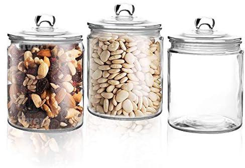 Set of 3 Glass Jar with Lid 1 Liter | Airtight Glass Storage Container for Food, Pasta, Coffee, Candy, Dog Treats, Snacks | Glass Organization Canisters for Home & Kitchen | 34 Ounces