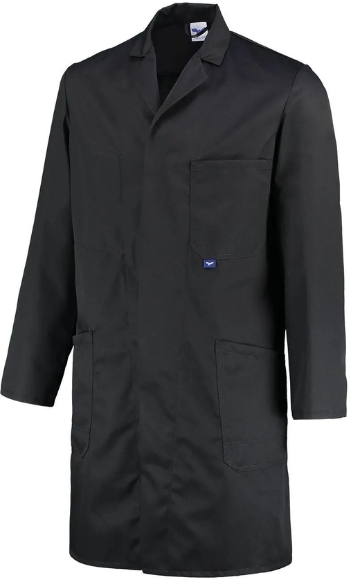 Black Cotton Dust coat/Lab Coat - black, Knee Length