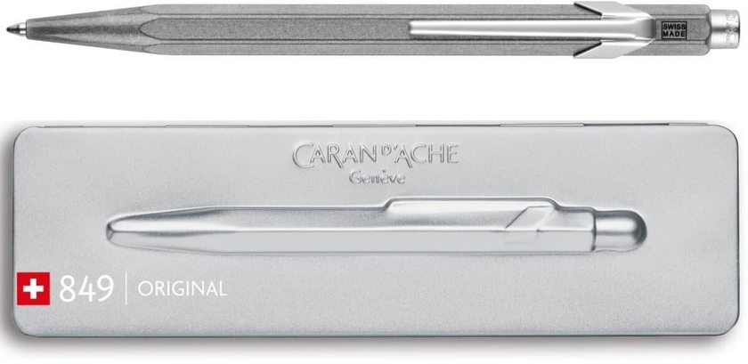 CARAN d&#39;ACHE 849 Ballpoint Pen with Box, ORIGINAL, 0.25mm, Grey/Silver