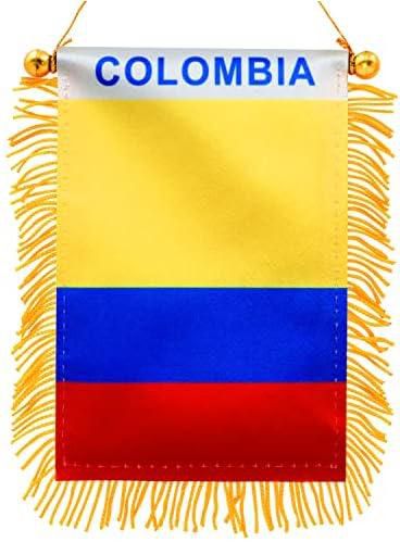BPA 4 X 6 Inch Colombia Fringy Window Hanging Flag - Mini Flag Banner & Car Rearview Mirror Décor - Fringed & Double Sided - Colombian Hanging Flag with Suction Cup
